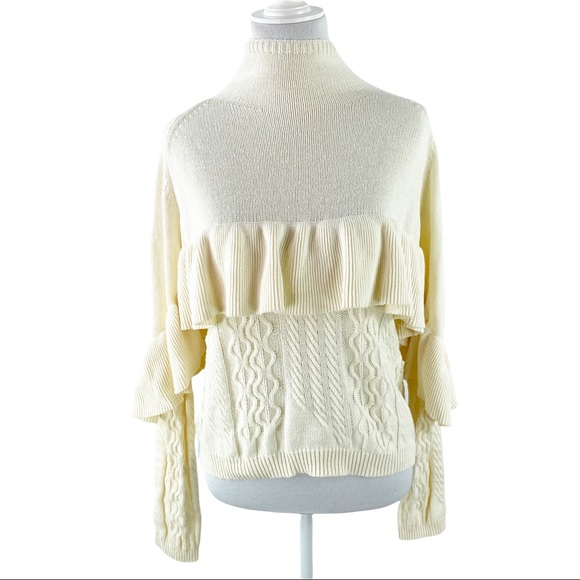 Project Naadam Mock Neck Ruffle Cableknit Sweater - Picture 2 of 5